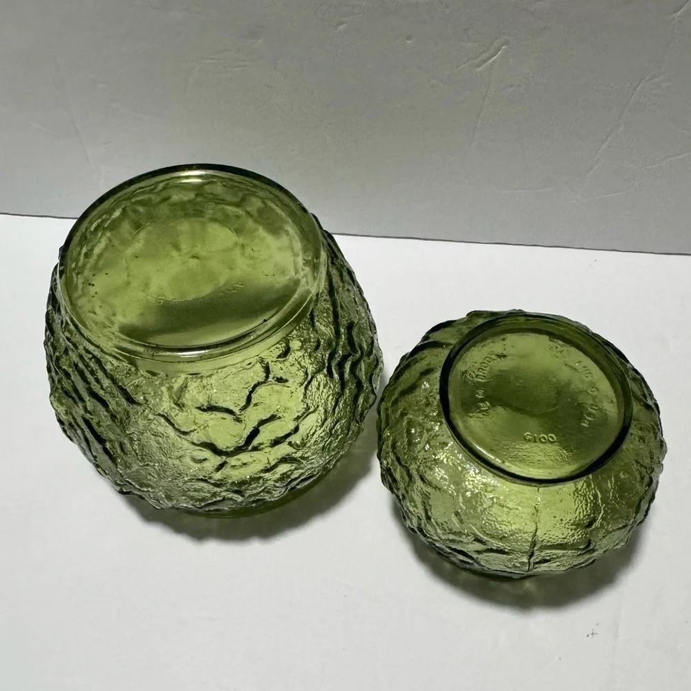 Vintage EO Brody Co. Olive Glass Crinkle Textured Vase Planters